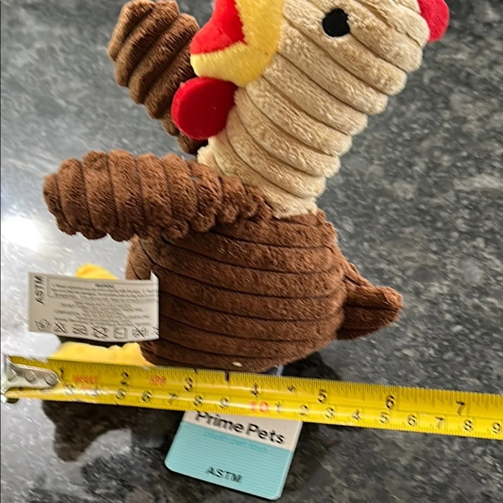 Prime Pets Plush Rowdy Rooster Squeaky Dog Toy Brown, Red & Yellow NWT 8” x 6